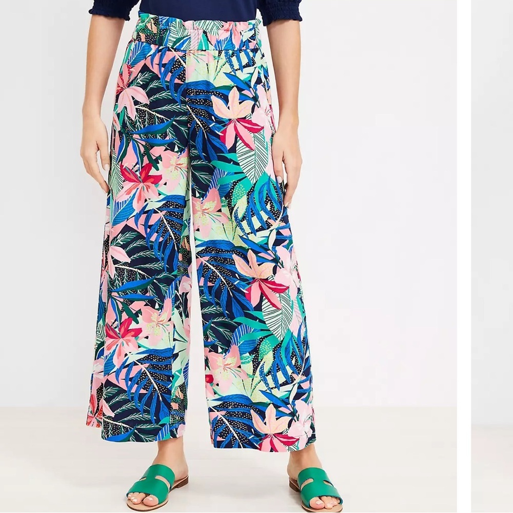 LOFT Fluid Wide Leg Crop Pant In Palm Print
